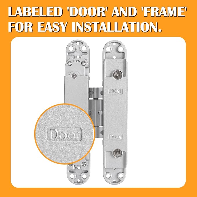 HBL' 2 Pack Hidden Door Hinges, 6 Inch Silver Heavy Duty Hidden Hinges for Secret Doors, 3-Way Adjustable to Bulid Conceal Bookcase Door