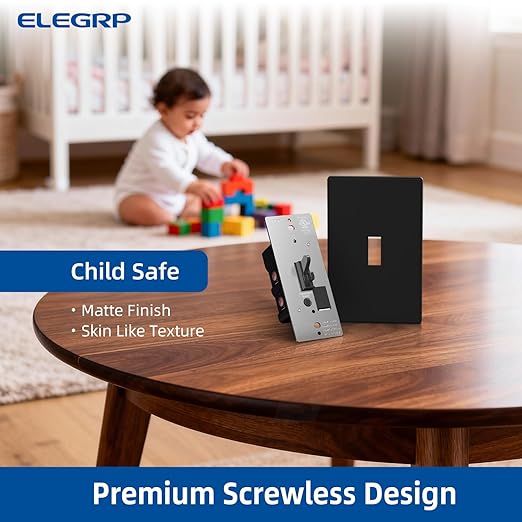 ELEGRP Digital Dimmer Switch for LED/CFL, Toggle Dimmer Switch with Decorative Frameless Design Wallplate, Single Pole/3-Way, UL Listed, 2 Pack, Black