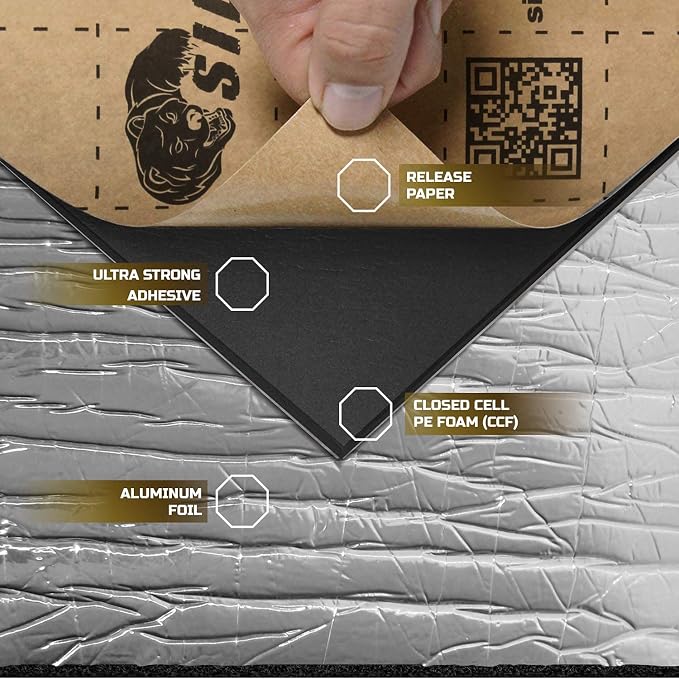 Siless Liner 157 mil 51 sqft Aluminum Foil Finish Car Sound Deadening & Heat Insulation Closed Cell Foam - PE Foam Sound Deadener