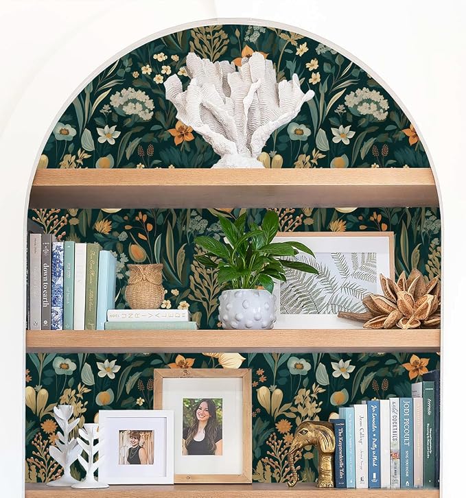 Orainege Vintage Floral Peel and Stick Wallpaper Boho Floral Contact Paper 17.3inx393.7in Flower Self Adhesive Wallpaper for Bedroom Removable Wall Paper Decorative