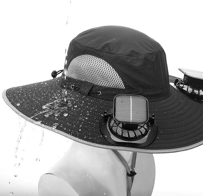 Glitopper 2 Set Wide Brim Solar Fan Hats with 2 Solar Fan and Arm Sleeves Set Outdoor Fishing Bucket Hat for Men Women Hiking