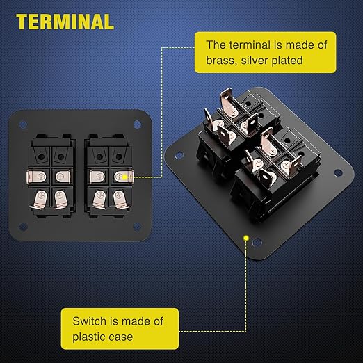 Nilight 2 Gang ON-Off Switch Panel 4 PIN DPST Toggle Switches 12V 20A Black Anodized Aluminium Shell Bracket with Screws Ternimals Jumper Wires Set for Cars Trailers Boats RV Camper