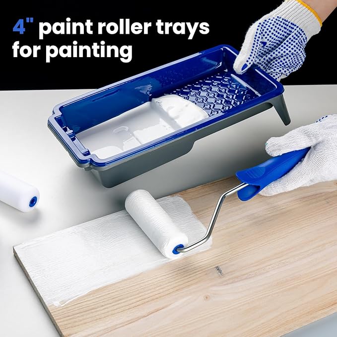 Mister Rui Paint Tray 4 Inch, 5 Pack, Plastic Paint Tray, Textured Paint Roller Tray, Small Paint Trays for Painting
