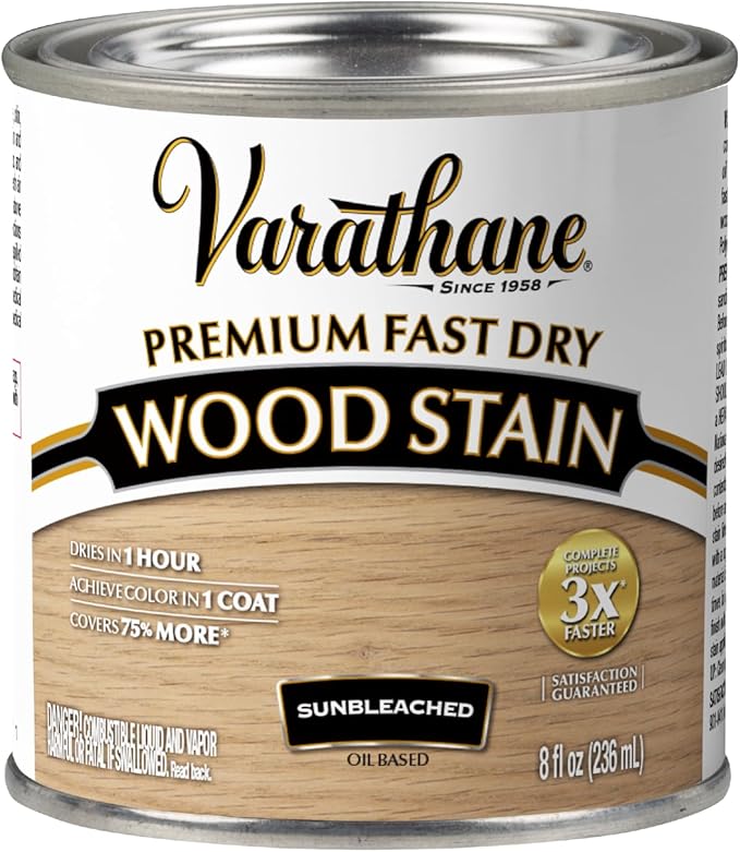 Varathane Premium Fast Dry Wood Stain | 1 Hour Dry Time | 1 Coat Color | Interior Wood Stain | Furniture, Cabinets, Doors, Trim | Half Pint | Sunbleached