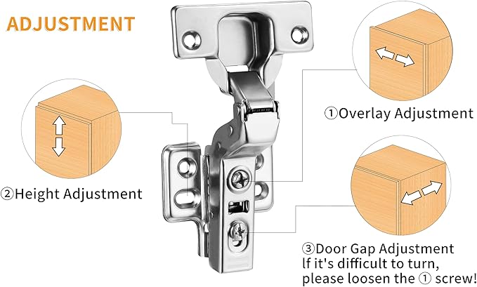 10pcs Inset Cabinet Hinge Frameless Concealed Door Hinges European Soft Closing Four-Hole Mounting Plate Hinges Nickel Plated Finish