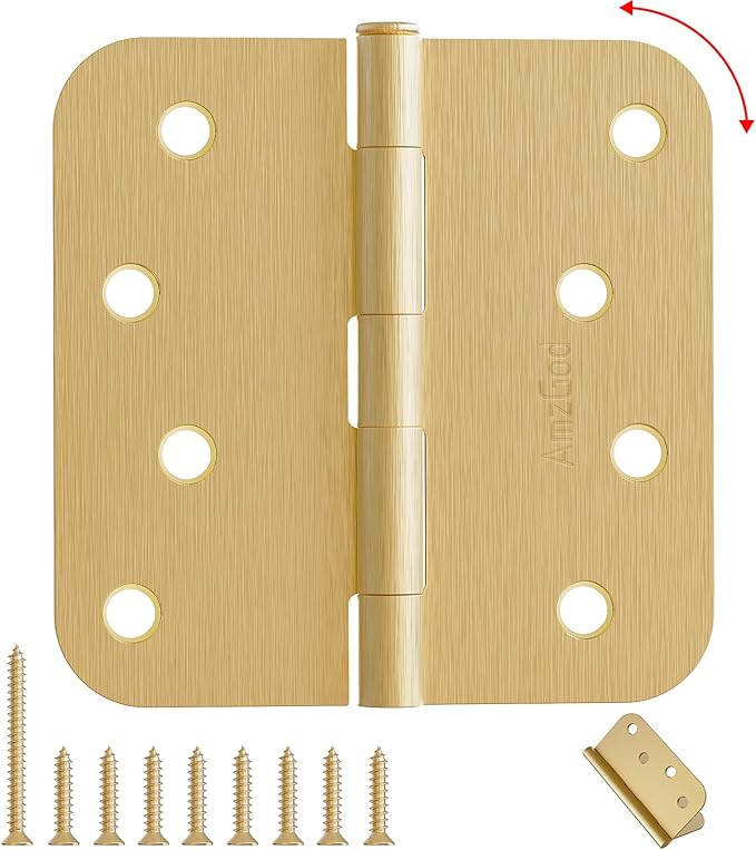 4" X 4" Satin Brass Door Hinges – 36 Pack Gold Door Hinges with 5/8" Radius, Rounded Interior Heavy Duty 4 Inch Exterior & Front Door Hinge for Residential Use