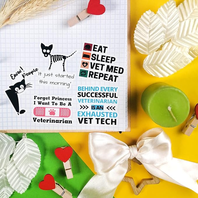 BulbaCraft 100Pcs Funny Veterinary Stickers and Laptop Decals, Vet Stickers, Veterinarian Decals, Funny Veterinary Gifts, Gifts for Women & Men