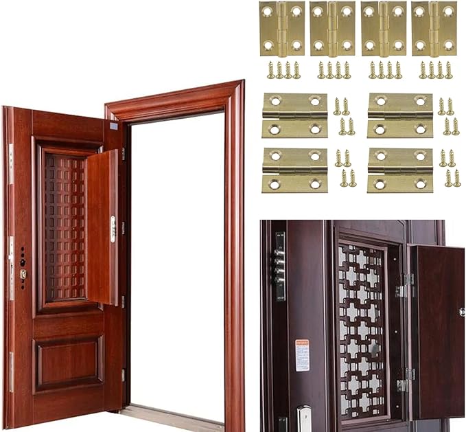 8pcs 1 Inch Gold Cabinet Door Hinges, Lasting Brass Folding Butt Hinges, Surface Polishing Mini Bifold Door Hinges, Small Door Hinges for Cabinets Furniture Drawer Doors