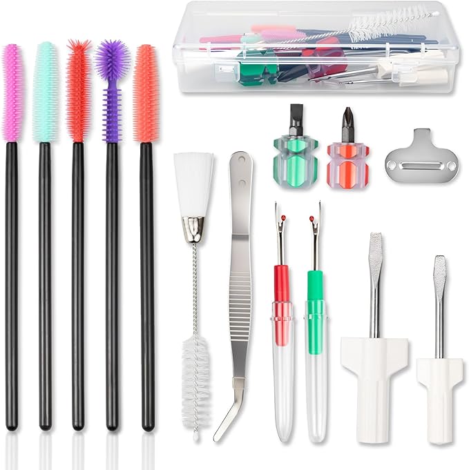 15PCS Sewing Machine Cleaning Kit, Including Screwdriver, Tweezers, Double Headed Brush, Silicone Brush, Rippers and Storage Case for Repairing and Cleaning Sewing Machines Tools
