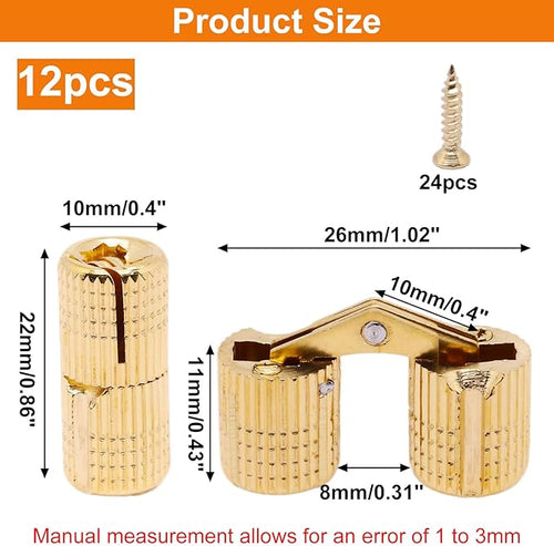 10mm Hidden Brass Barrel Hinges 180 Degree Opening Angle Cabinet Hinges for DIY Jewelry Box 12 Pack