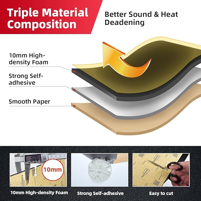 Sound Deadening Mat 394mil(10 mm) 24sqft - Car Sound Deadening Material Closed Cell Foam - Heat Insulation PE Foam Sound Deadener Material & Heat Barrier