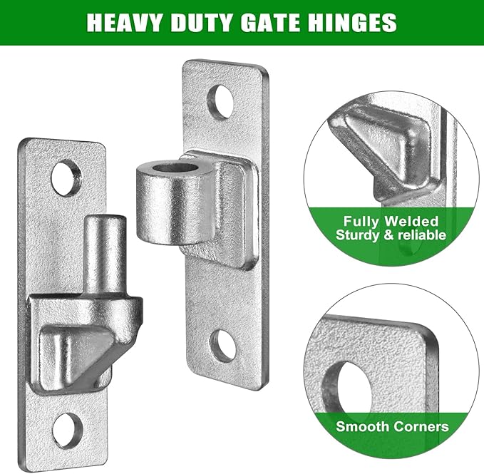Heavy Duty 4.9" Gate Hinges, Steel Hinges with Electroplated Coating, 2‑Pack Wall‑Mount Female & Male Hinges for Fences & Farm Gates, 600 lbs Capacity