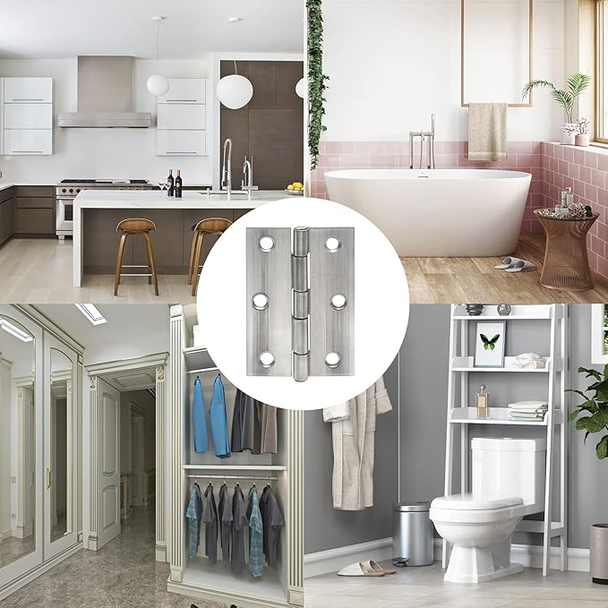 3 Inch Stain Nickel Door Hinges Heavy Duty, 10 Pcs Stainless Steel Folding Butt Hinges with Screws - 0.06 Inch Thickness