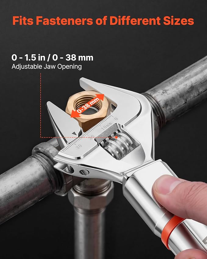 VEVOR Torque Wrench 0-1.5 in Adjustable Jaw Opening Digital Torque Wrench, Open-End Jaw, 4 Display Units, ±2% Accuracy, LCD Screen, with Buzzer and LED Indicator, for Pipe and Automotive Repair