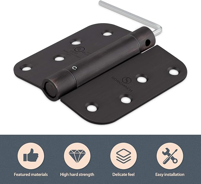 Self Closing Hinge Oil Rubbed Bronze Auto Close Hardware Hinge Outlet Adjustable Spring Hinges Door Closer Hinge 5/8" Radius Corner for Commercial Grade Self-Closing, UL Listed 3 Pack
