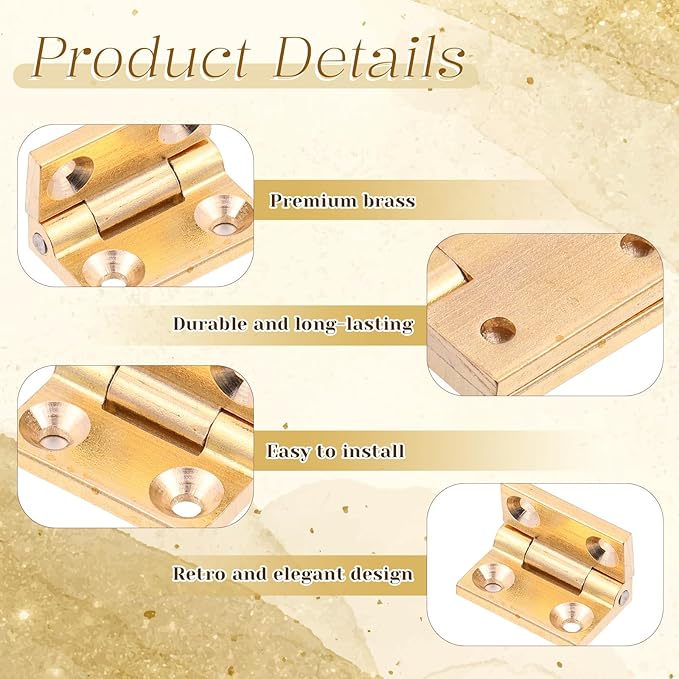 2Pcs Mini Solid Brass Hinges 90 Degree Jewelry Box Hinges with Screws Solid Small Hinge for Wooden Box Jewelry Gift Boxes Wooden Case Delicate Boxes 19x12.5mm/0.75"x0.49"