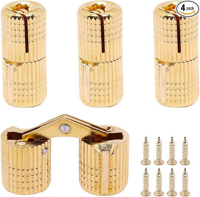 10mm Hidden Brass Barrel Hinges 180 Degree Opening Angle Cabinet Hinges for DIY Jewelry Box 1Hand 4 Pack