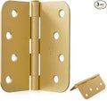 4" X 4" Satin Brass Door Hinges – 3Pack Satin Gold Brushed Brass Door Hinges with 5/8" Radius, Rounded Interior & Heavy Duty Front Door Hinge for Home, Gate, Furniture, Residential Use