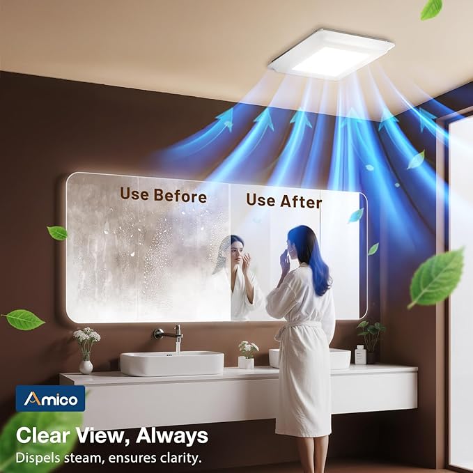 Amico Bathroom Exhaust Fan with Light, 110 CFM, 1.0 Sones, 5CCT, 1000LM, Easy Install, Ceiling Mount Bathroom Fan, Adjustable Bath Exhaust Vent with light, ETL & FCC Certified