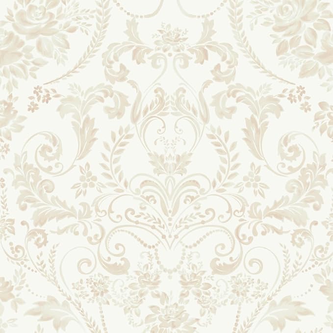 Ismoon Floral Peel and Stick Wallpaper Vintage Beige Contact Paper Watercolor Damask Wallpaper Boho Waterproof Removable Self-Adhesive Wall Paper for Bedroom Shelf Cabinet Décor 17.3in x 32.8ft