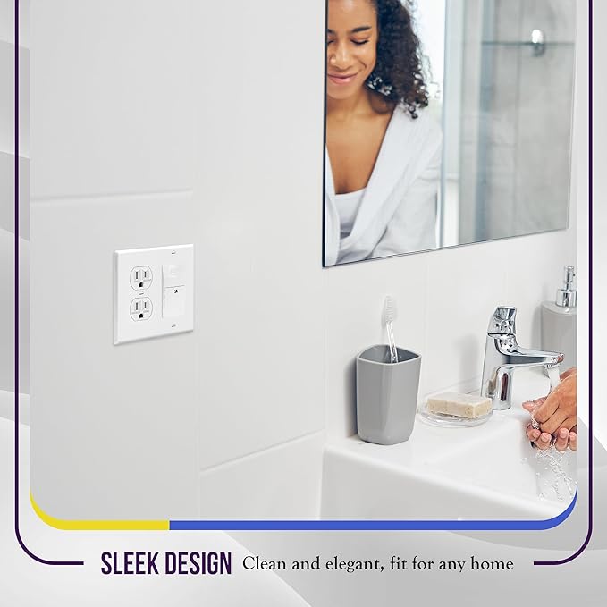 ENERLITES Combination Duplex Receptacle Outlet/Decorator Switch Wall Plate, Gloss Finish, Size 2-Gang 4.50" x 4.57", Polycarbonate Thermoplastic, 882131-W-10PCS, White (10 Pack)