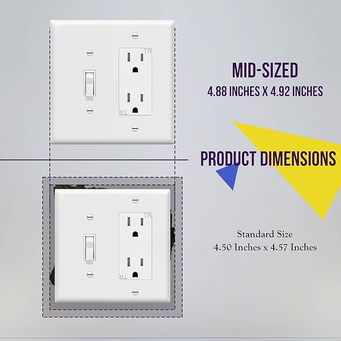 ENERLITES Combination Toggle Light Switch/Decorator Switch Wall Plate, Mid-Size 2-Gang 4.88" x 4.92", Polycarbonate Thermoplastic, 881131M-W, White, 2 Pack