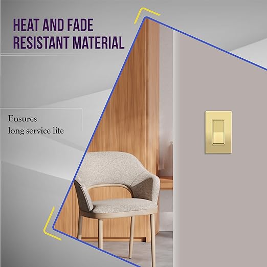ENERLITES Elite Series Decorator Rocker Light Switch, 15A 120V/277V, Gloss Finish, Single Pole, 3 Wire, Grounding Screw, Residential Grade, UL Listed, 91150-GD5P, Gold Color (5 Pack)