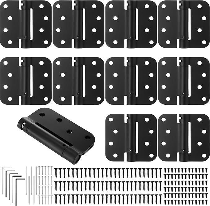 Yaocom 10 Pack Self Closing Door Hinge 4 Inch Spring Loaded Hinges with 5/8'' Radius Corners Automatic Door Closer Hinge Adjustable Tension for Garage, Residential(Black)