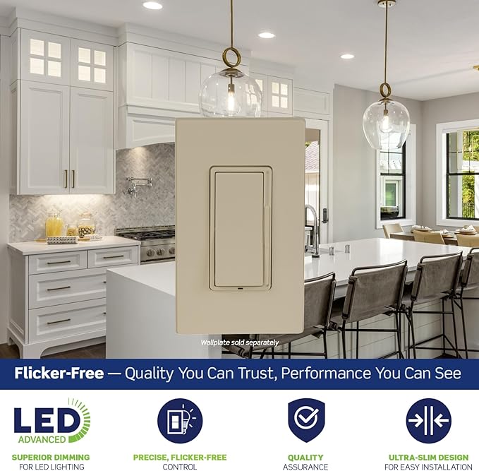 Leviton Decora Slide LED Advanced Dimmer Switch for 150W Dimmable LED, Halogen and Incandescent Bulbs and Fixtures, DSL01-1LI, Ivory