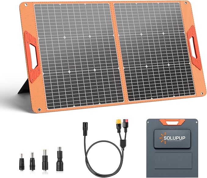 SOLUPUP 100W Portable Solar Panel for Power Station, 23.5% High Efficiency Foldable Solar Charger with DC/XT60/Anderson Cable, QC3.0 USB Outputs, IP65 Waterproof for Outdoor Camping RV Off-Grid