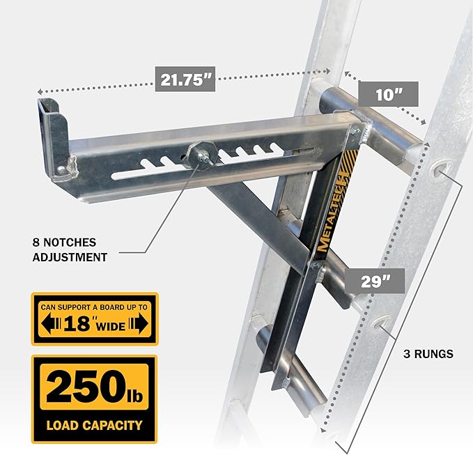 Metaltech Jobsite Series 3-Rung Ladder Jack 2-Pack E-LJ30P, Aluminum Jack for Scaffolding Extensions and Work Platforms, Scaffold, Masonry, Painting, and Roofing Tool for Job Site and Home Improvement