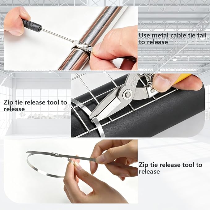 Stainless Steel Cable Tie Gun Kit,Metal Zip Tie Tool with (100 Each of 6,8,12 Inch) Adjustable Fastening Cutting Tie Tool Sets,Adjustable Tension Fastening/Cutting Tool (200LBS) for Industrial/Fence