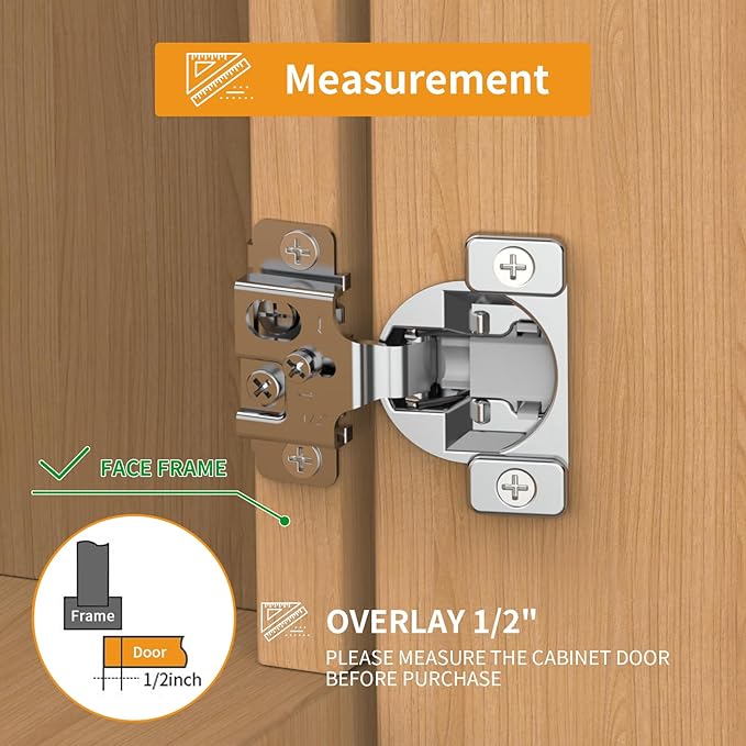 Chibery 10 Pack 1/2" Overlay 3D Soft Close Concealed Hinge, Face Frame Door, Small Angle Slow Close, Self Closing Hidden Satin Nickel, 105° Concealed Stainless Steel Hinges for Kitchen Cabinet Door