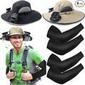 Glitopper 2 Set Wide Brim Solar Fan Hats with 2 Solar Fan and Arm Sleeves Set Outdoor Fishing Bucket Hat for Men Women Hiking