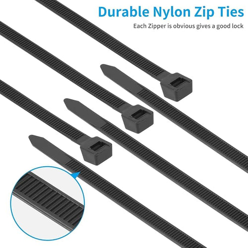 12 inch Black Zip Ties Heavy Duty 400 PCS, 250 LBS Ultra Exclusive Strong Plastic Wire Ties, Large Cable Ties Extra Long Tie Wraps, Indoor and Outdoor UV Resistant