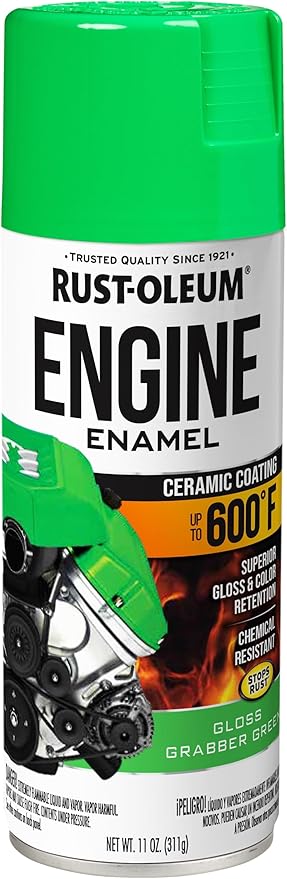 Rust-Oleum 366436 Engine Enamel Spray Paint, 11 oz, Gloss Grabber Green, (Pack of 1)