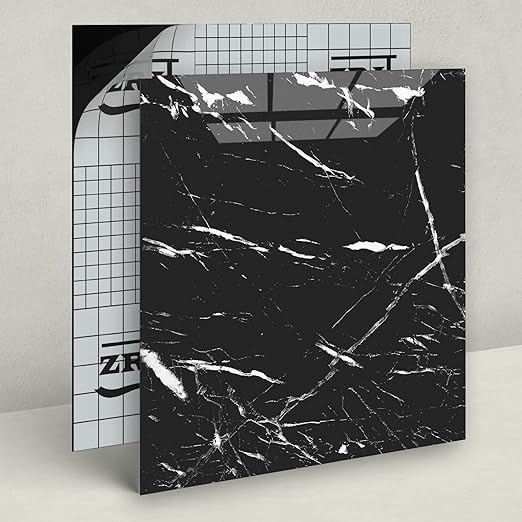 20-Pack Peel and Stick Floor Tiles Vinyl Floor 12 x 12 inch Self Adhesive Waterproof Flooring Planks DIY for Bathroom, Kitchen, Living Room, RV, Cover 20 Sq. Ft, Polish Black Marble