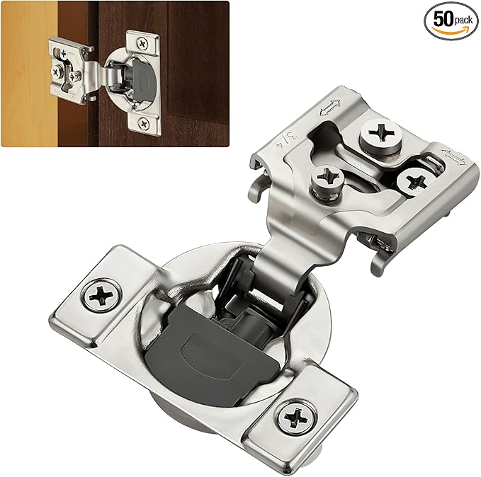 50 Pack (25 Pairs) 3/4" Overlay Soft Close Cabinet Hinges, Satin Nickel Stainless Steel Concealed Hinges with 3D Self-Closing for Face Frame Doors & Kitchens