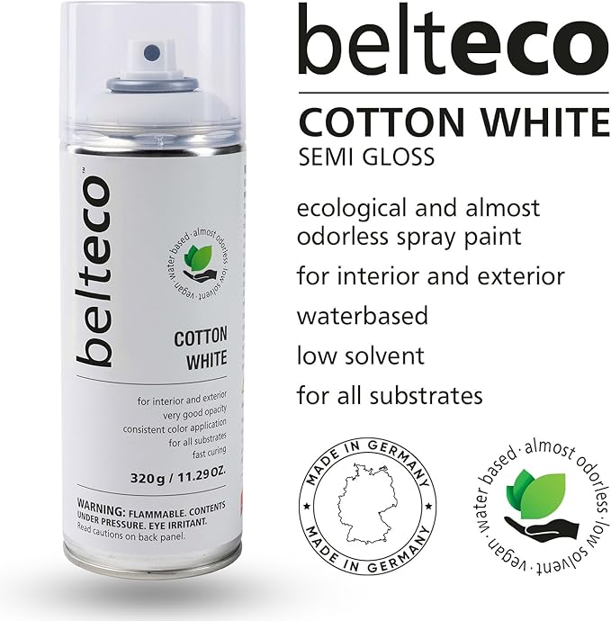 Cotton Semi Gloss White Spray Paint | Water-Based & Odorless | Eco-Friendly & Vegan | Weather & UV-Resistant | For All Substrates | Fast-Drying With High Coverage | For Indoor/Outdoor Use