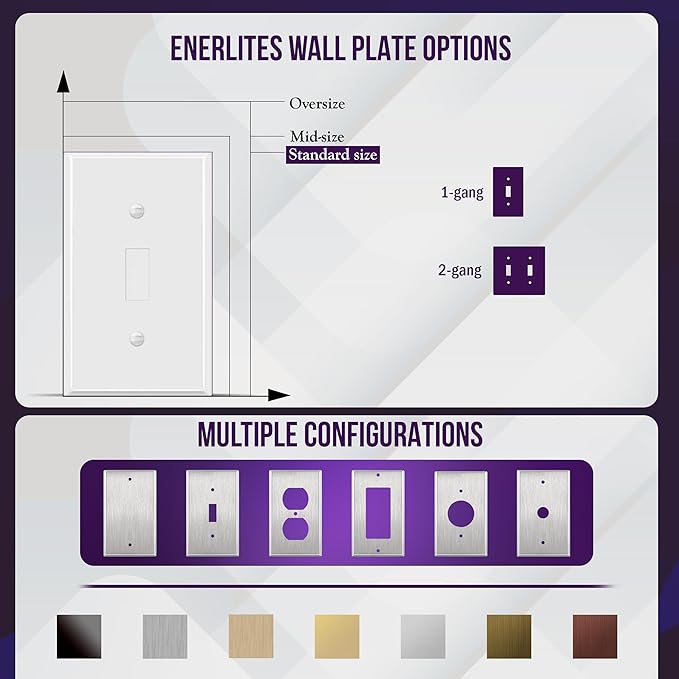 ENERLITES Toggle Light Switch Metal Cover Plate, Wall Plate, Corrosion Resistant, Standard Size 1-Gang 4.50" x 2.76", Powder Coated Stamped Steel, 7711-WM, White Matte