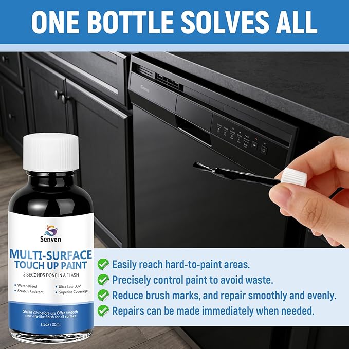 Black Touch Up Paint Semi-Gloss Black Multi Surface Acrylic Touch Up Paint Pen Repair for Metal,Wall,Door,Appliance,Cabinets,Wood,Furniture,Enamel 1.5 Fl Oz Semi-Gloss