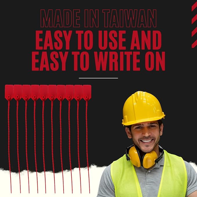 JAVIKA 250pcs Plastic Tamper Seal Tags, Red (9.17in) PA66, Cable Management, Fire Extinguisher Tags, Luggage Tag, Electronics | One-piece construction, Self-Locking & Versatile, Easy to Use and Write On, Wide Range of Applications