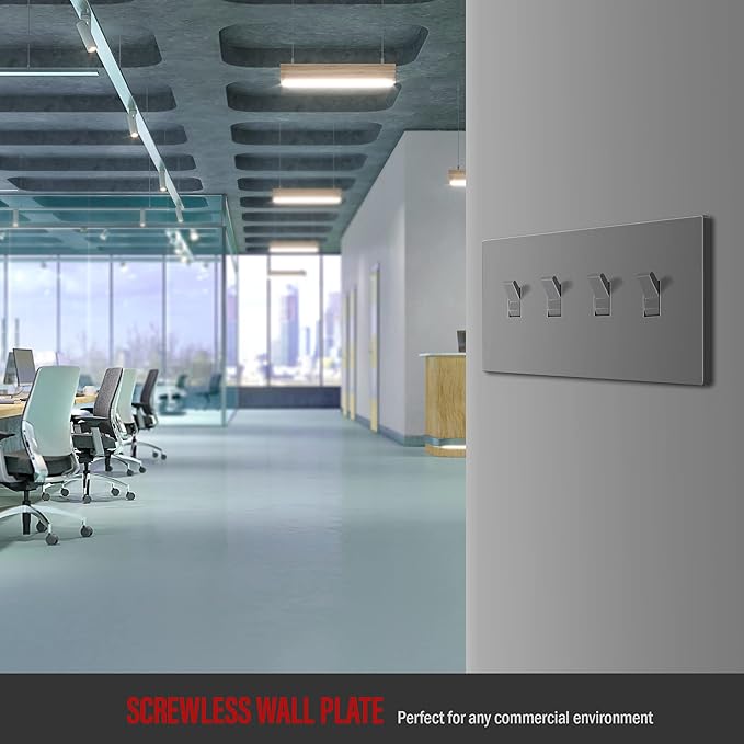 ENERLITES Screwless Quadruple Toggle Switch Wall Plate, Child Safe Light Switch Cover, Standard Size 4-Gang 4.68" x 8.38", Unbreakable Polycarbonate Thermoplastic, UL Listed, SI8814-GY, Glossy, Gray