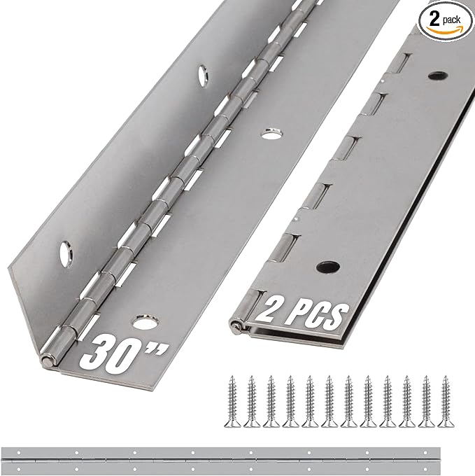ALBO 30 Inch Silver Heavy Duty Piano Hinge Continuous Stainless Steel 304 (2-Pack), Surface Mount Cabinet Hinges Silver 30"x2" for Large Cabinet, Industrial Storage & Equipment Door, Commercial