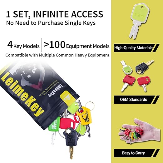 Heavy Equipment Keys Master Set, 12 PCS Construction Machine Ignition Key for CAT Caterpillar 5P8500 Hyster 166 JD Hitachi