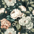 Dark Green White Peonies Vintage Floral Peel and Stick Wallpaper Wall Decor Self Adhesive Wall Paper Stick on Easy Peel Off Contact for Renter Apartment