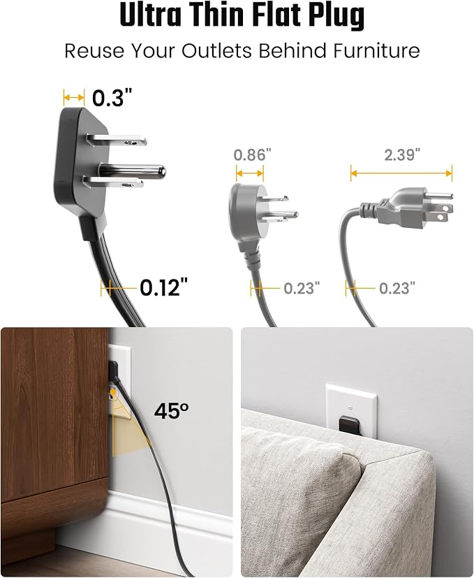 15 Ft Extension Cord with Multiple Outlets, Long Extension with 6 Outlets 4 USB Ports(2 USB C), Flat Plug Surge Protector Power Strip for Home, Office Supplies, Dorm Essentials, Black