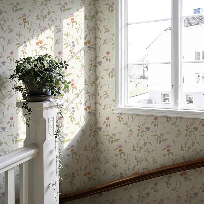 17.3" x 393.7" Vintage Wallpaper Peel and Stick Beige Floral Wallpaper Leaf Contact Paper Vinyl Waterproof Self Adhesive Boho Botanical Wall Paper for Bedroom Shlef Cabinet Decor
