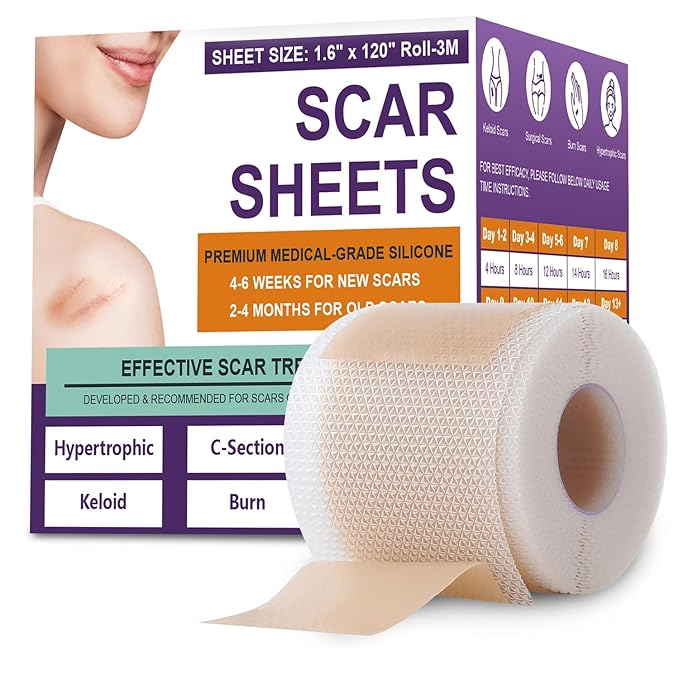 Silicone Scar Sheets, Medical Grade Silicone Scar Tape for Surgical, Hypertrophic, Keloid, C-Section, Burn, Old & New Scars, Reusable Professional Scars Removal Sheets (1.6"X 120" Roll-3M)