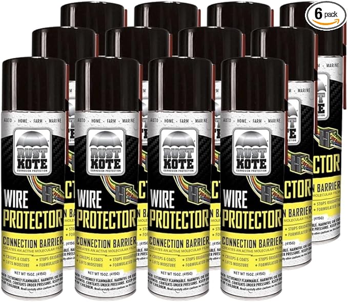 12 Pack - RustKote Wire Protector - Aerosol Can 15oz - Stops Oxidation - Lifts and Repels Moisture - Car/Trailers/RV/Bus/Farm Equipment